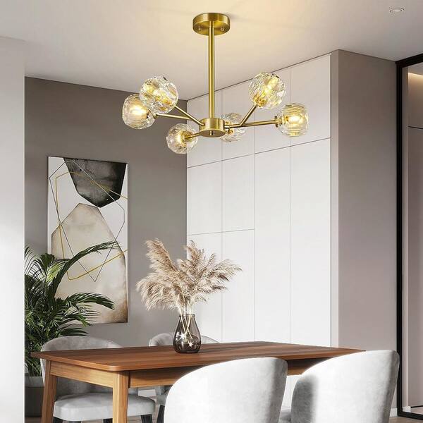 ZHLWIN Home Lighting 6-Lights Gold Crystal Sputnik Chandeliers Mid