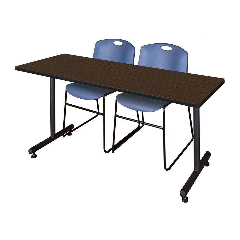 Kobe 72 in x 24 in. Neo Walnut T-Base Training Seminar Table Desk, 2 Zeng Stack Chairs-Blue price history on PriceWatchPro