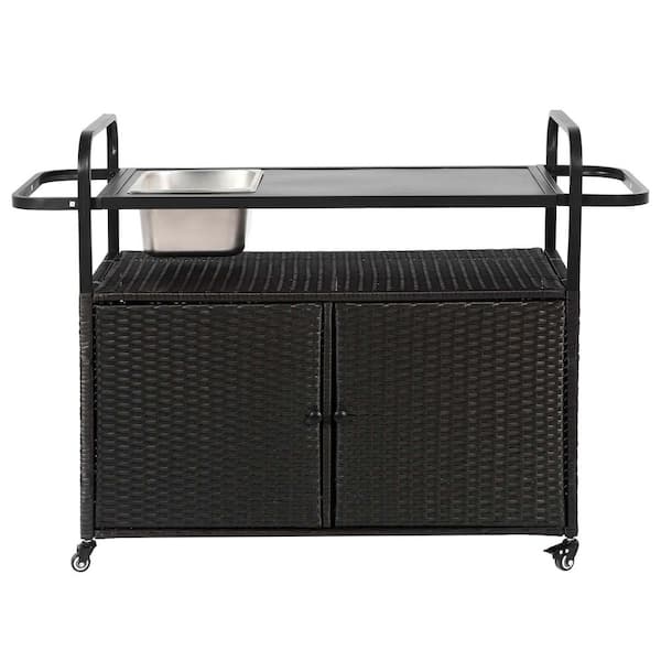 Black Wicker Outdoor Serving Bars with Ice Bucket