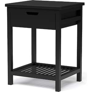 Black Bamboo Square 1-Drawer Nightstand with Open Shelf