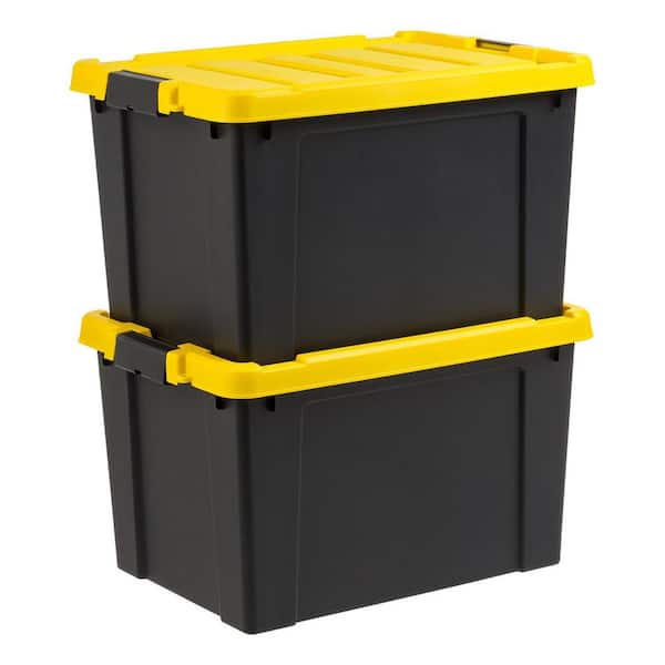 20 gal. Heavy-Duty Stackable Storage Tote, Black with Yellow Lid (Set of 2)