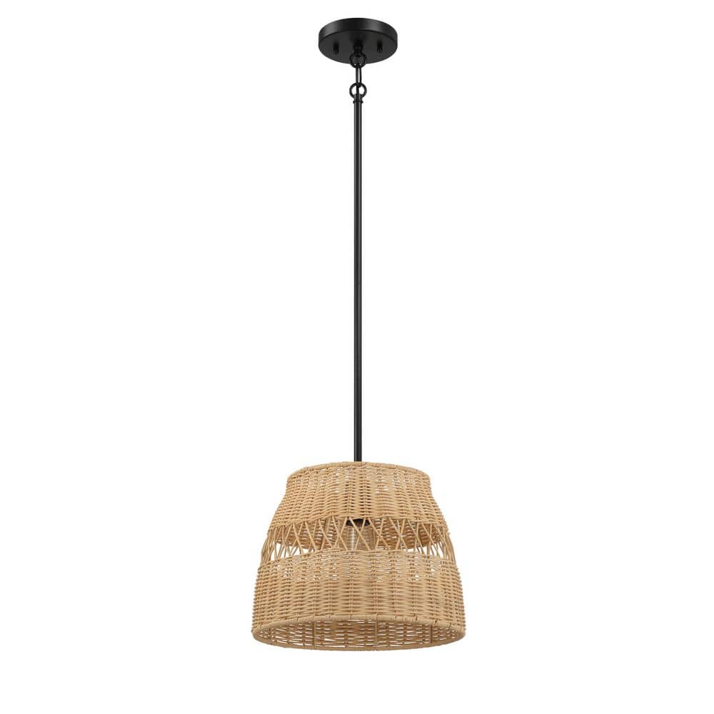 1 Light Black Drum, Bowl, Shaded Pendant Light with Rattan Shade No Bulbs Included price history on PriceWatchPro