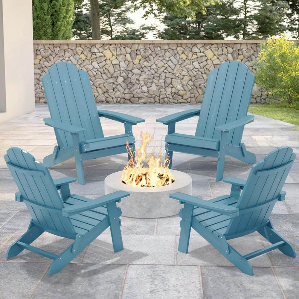 Mximu Blue Plastic Outdoor Weather-Resistant Folding Adirondack