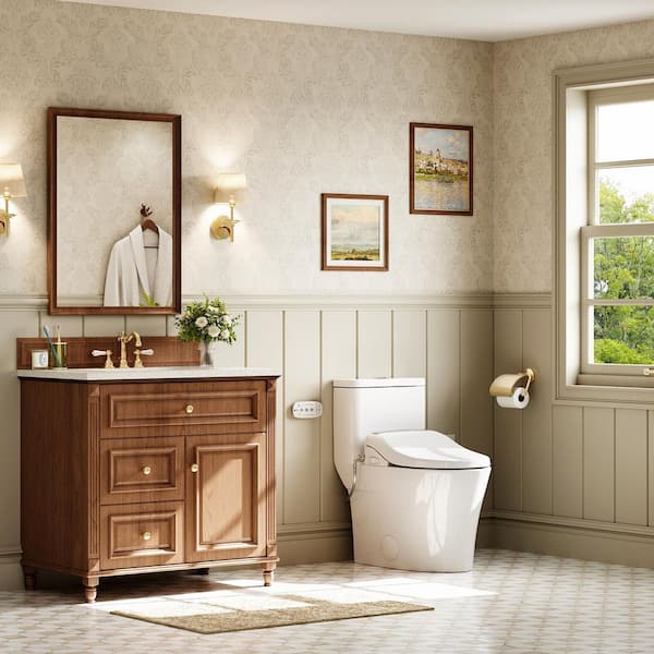 1-Piece Bidet Toilet Combo in White with Heated Seat, Front/Rear Wash, Warm Air Dryer, Night Light