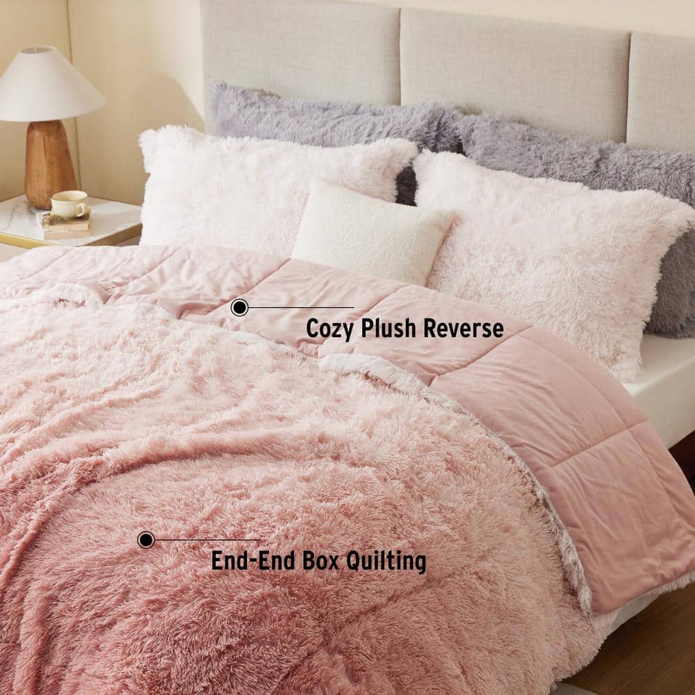 Blush Ombre Twin Shaggy Faux Fur Comforter Set