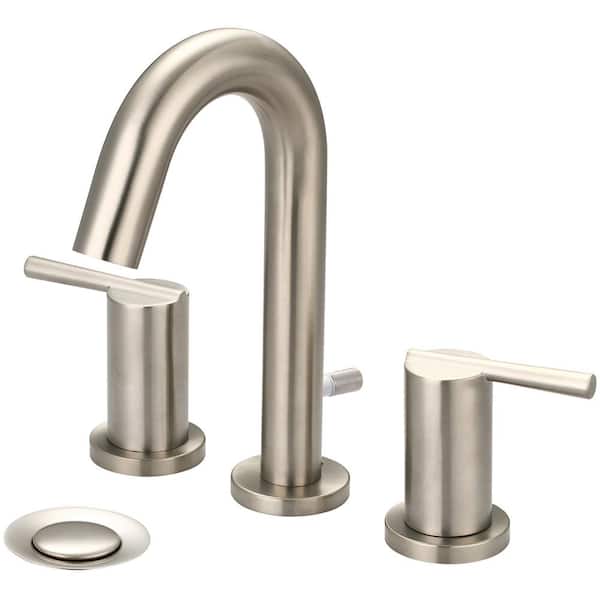 OLYMPIA I2V 4 in. Centerset Double-Handle Bathroom Faucet with Drain Assembly in Brushed Nickel