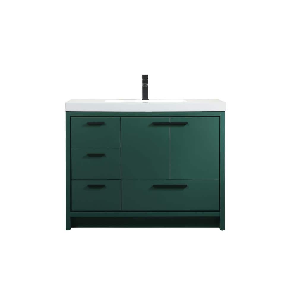 Timeless Home 42 in. W Single Bath Vanity in Green with Resin Vanity Top in
