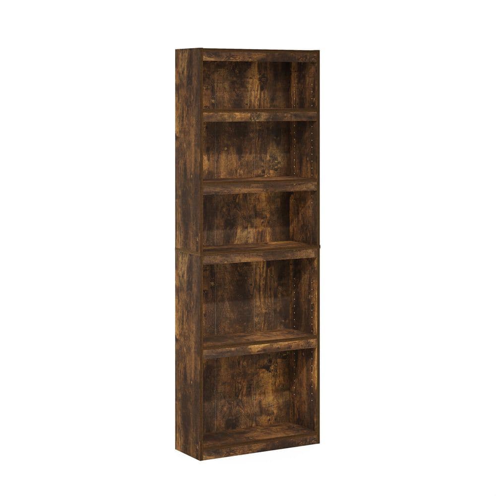 Furinno 24.5 in. Wide Jaya Amber Pine Enhanced Home 5-Shelf Standard Bookcase