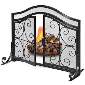 Fireplace Screen with Hinged Magnetic 2-Doors Flat Guard