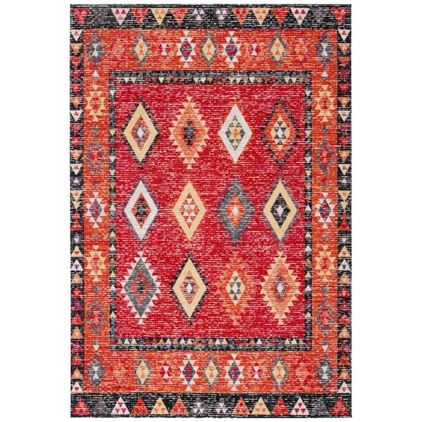 Montage Red/Black Doormat 3 ft. x 5 ft. Geometric Aztec Indoor/Outdoor Area Rug
