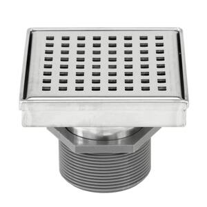 4/" Stainless Steel Square Shower Drain Square Pattern With Hair Trap New