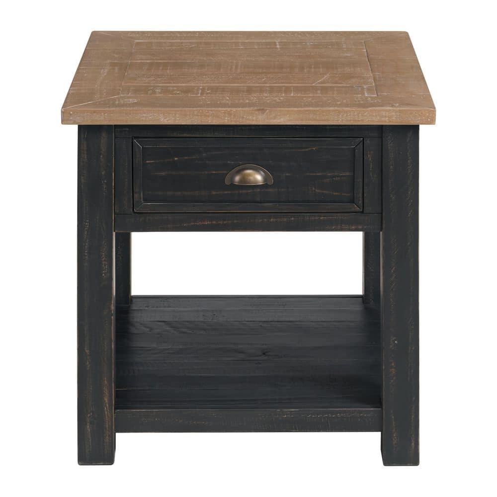 Monterey 24 in. Driftwood Square Solid Wood End Table with Drawer and Shelf - thumbnail 7