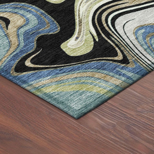 Chantille Machine Washable Indoor/Outdoor Abstract ACN2395 Black 8 ft. x 8 ft. Round Rug