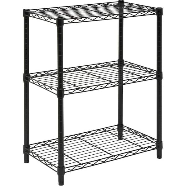 24 in. W x 30 in. H x 14 in. D Black 3-Tier Metal Wire Storage Shelving Unit