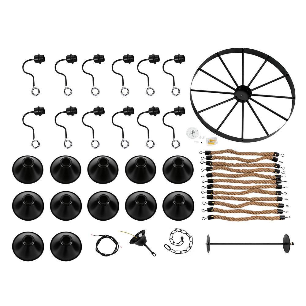 Black Metal 12-Light Geometric Island Chandelier