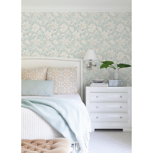 Plumeria Blue Floral Trail Matte Paper Pre-Pasted Wallpaper Sample