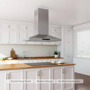 36 in. 400 CFM Convertible Quiet Island Downdraft System Range Hood in Stainless Steel w/Charcoal Fliter,Gesture Control