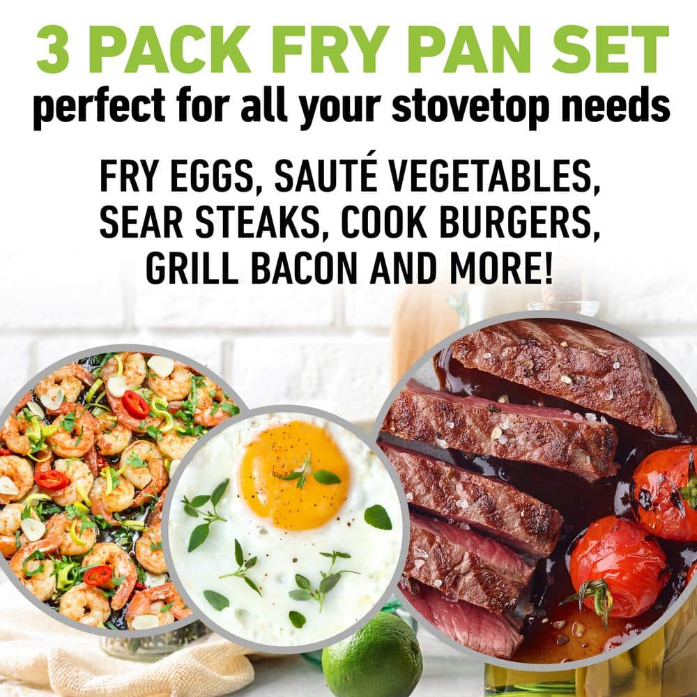 Blue Aluminum Nonstick Fry Pan Set with Silicone Handles