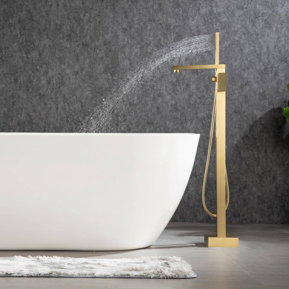 Brushed Gold Freestanding Tub Faucet with Hand Shower