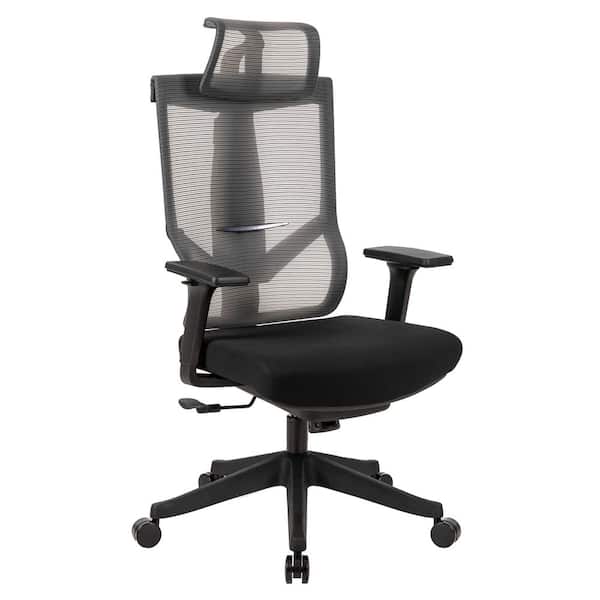 Huluwat Black Nylon Mesh Back Fabric Seat Height Adjustable Office Chair with Headrest and 2D Armrests