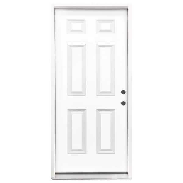 Steves & Sons Steves and Sons Element 36in.x80in. Prime White Steel 6P PH 2.5Bore Left-Hand/Inswing 4-9/16in. Jamb w/ 3 Nickel Hinges