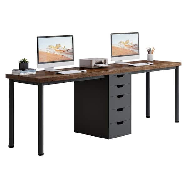 BYBLIGHT Moronia 78.74 in. Rectangular Black and Brown Wood and Metal 5-Drawer Dual Executive Computer Desk 2-Person Desk