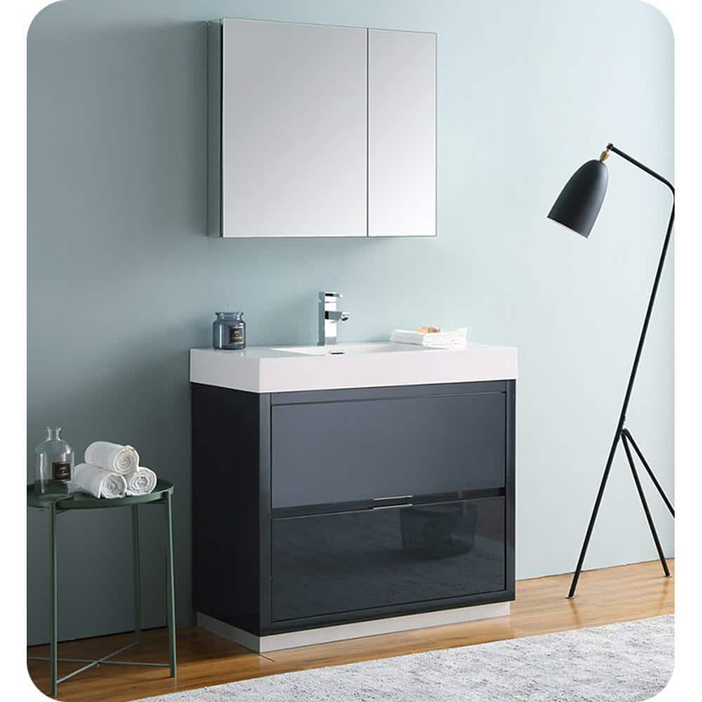 Sleek 36" Glossy Gray Freestanding Modern Vanity with Integrated Sink