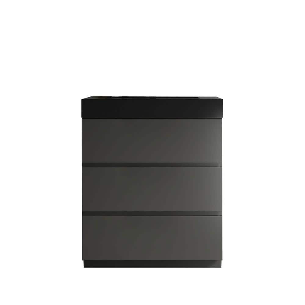 30 in. W x 18.1 in. D x 37 in. H Single Sink Freestanding Bath Vanity in Gray with Black Engineered Stone Top price history on PriceWatchPro