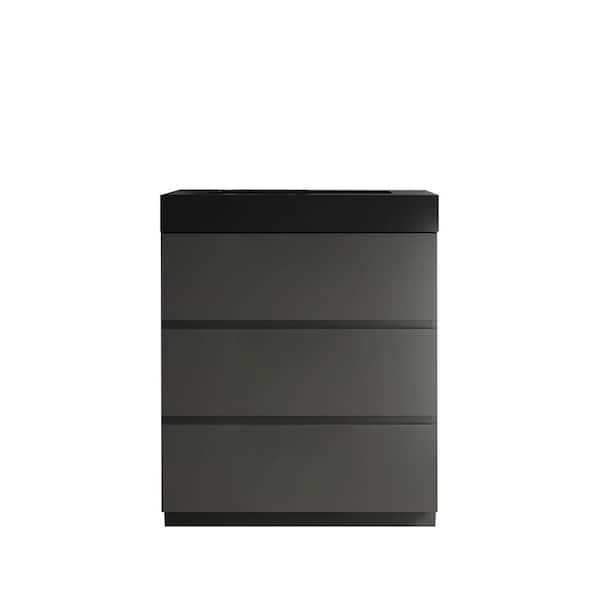 FORCLOVER 30 in. W x 18.1 in. D x 37 in. H Single Sink Freestanding Bath Vanity in Gray with Black Engineered Stone Top