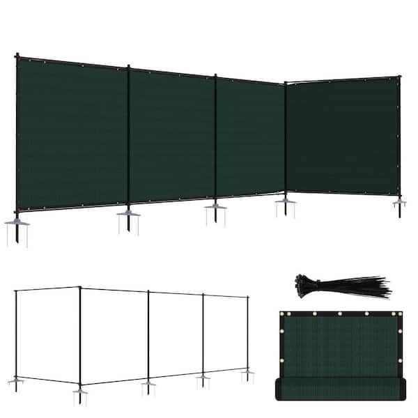 6 ft. x 24 ft. HDPE Privacy Fence Screen Set with Poles and Rails Ground Spikes Fence Kit for Garden, Pool, Patio, Green