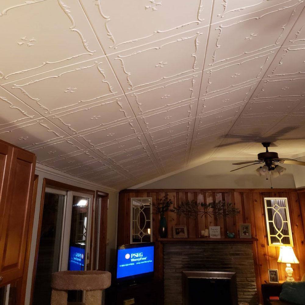 Spring Buds Plain White Decorative Foam Glue-Up Ceiling Tile