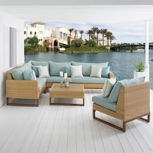 Mili 6-Piece Wicker Outdoor Sectional Set with Sunbrella Spa Blue Cushions