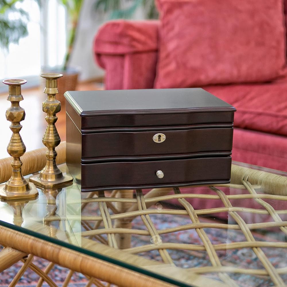 Davina Mahogany Locking Wooden Jewelry Box with Suede Lining