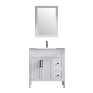 31.5 in. W x 17.7 in. D x 33.5 in. H Single Sink Bath Vanity in White with Ceramic Top and Mirror Black