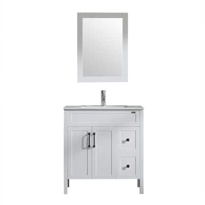 36.4 in. W x 18.1 in. D x 60 in. H Single Sink Bath Vanity in White with Ceramic Top and Mirror Black