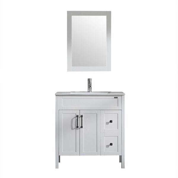 walsport 36.4 in. W x 18.1 in. D x 60 in. H Single Sink Bath Vanity in White with Ceramic Top and Mirror Black