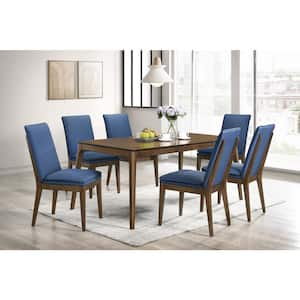 New Classic Furniture Maggie 7-Piece Rectangular Blue/Walnut Wood Top Dining Table Set (Seats 6)