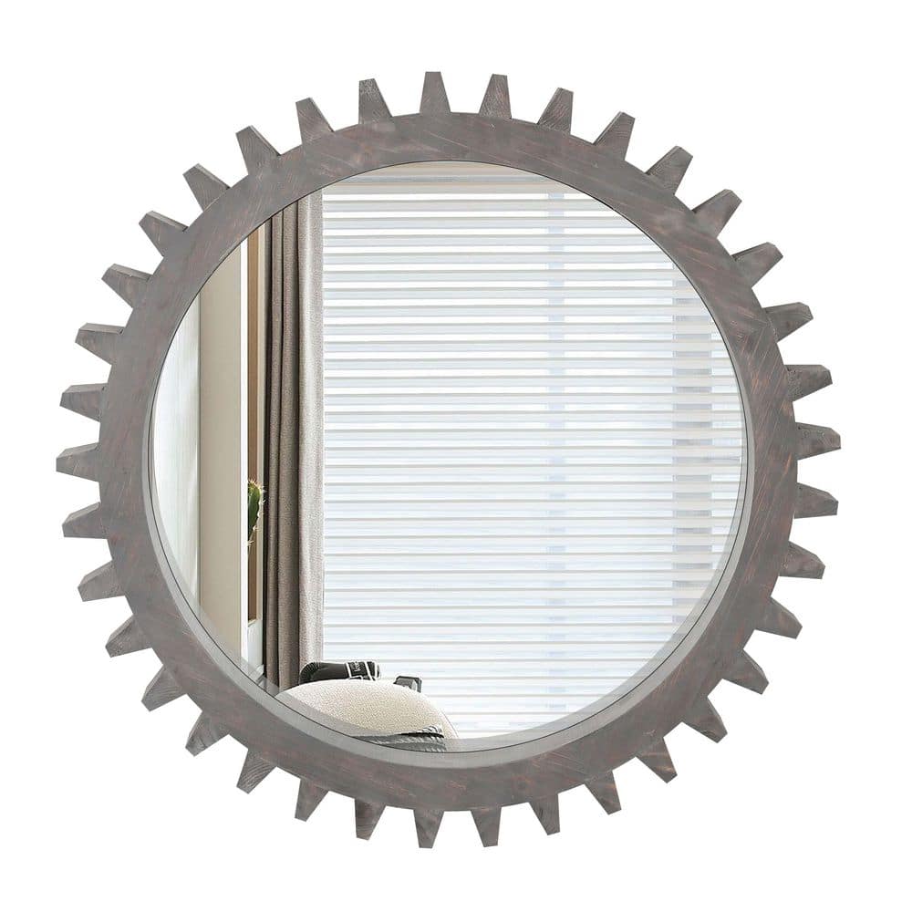 Antique Bark Brown 26 in W x 26 in. H Round Wood Framed Mirror