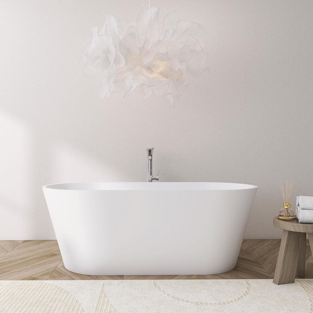 61 Inch Freestanding Solid Surface Bathtub, Modern Oval Soaking Tub for Bathroom Renovation price history on PriceWatchPro