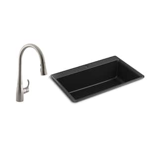 Kennon Drop-in/Undermount Granite Composite 33 in. Single Bowl Kitchen Sink with Simplice Kitchen Faucet in Matte Black