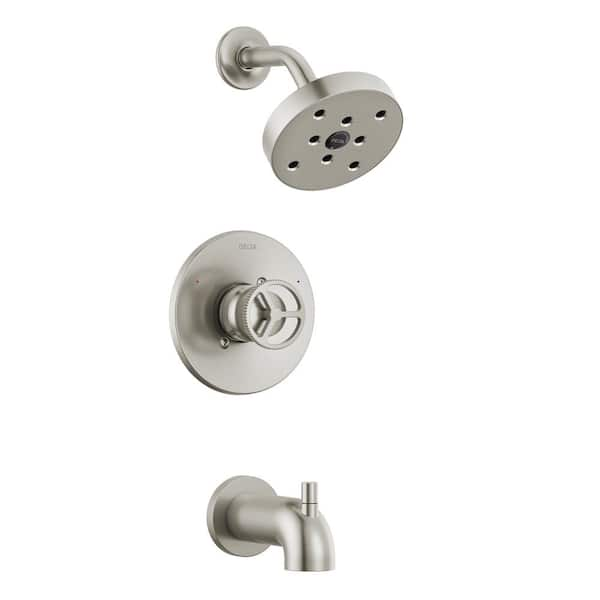 Delta Trinsic Wheel Handle Wall Mount Tub And Shower Trim Kit In Stainless Valve Not Included