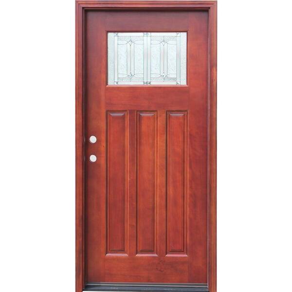 Pacific Entries 36 in. x 80 in. Craftsman 1 Lite Stained Mahogany Wood Prehung Front Door