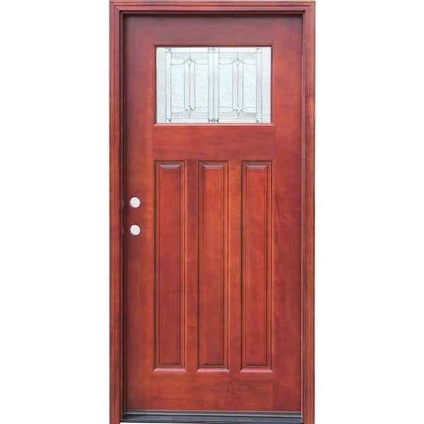 Pacific Entries 36 in. x 80 in. Craftsman 1 Lite Stained Mahogany Wood Prehung Front Door with 6 in. Wall Series