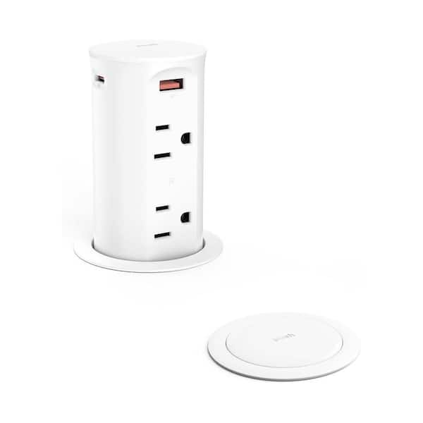 2.5 Inch Hole Desktop Power Grommet Countertop Pop Up Outlet 4 AC 4 USB Ports 15A Tamper Resistant Receptacle White