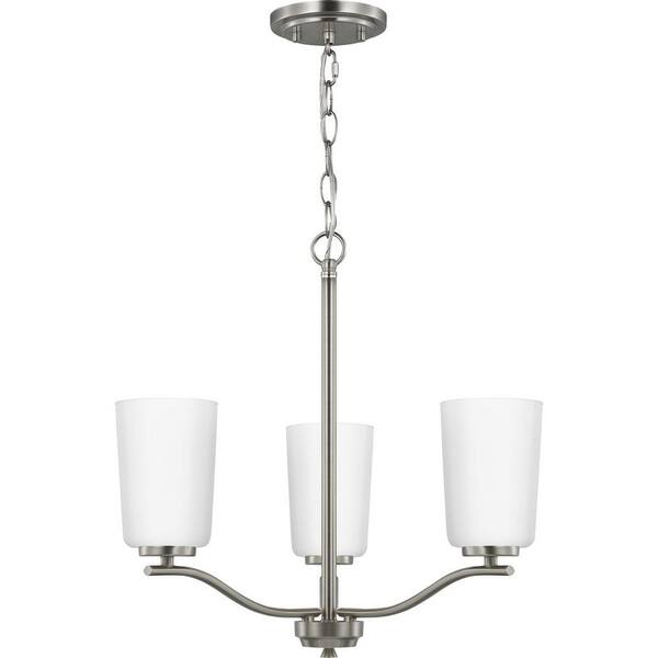 Progress Lighting Adley Collection 3-Light Satin Brass Etched White Glass New Traditional Semi-Flush Convertible Light