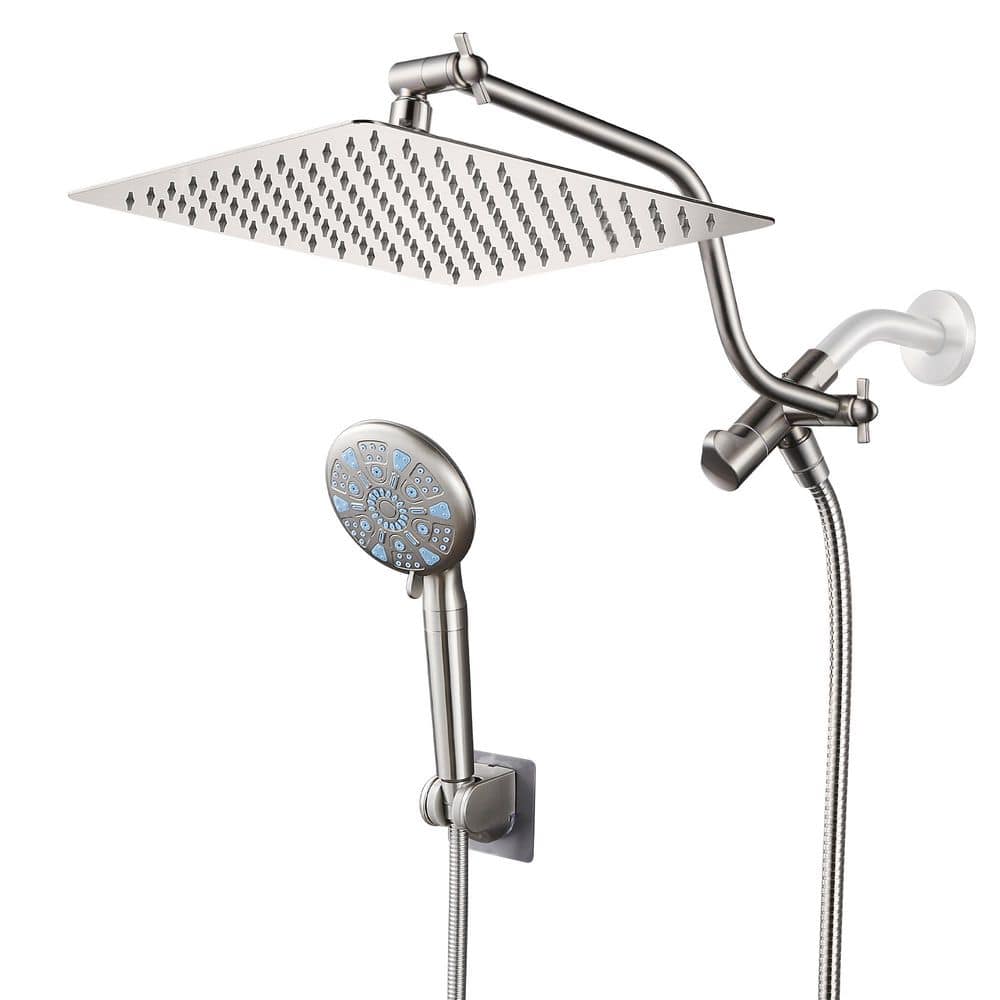 Filtration 9-Spray 12 in. Wall Mount Dual Shower Head and Handheld Shower Head with Filter 1.8 GPM in Brushed Nickel price history on PriceWatchPro