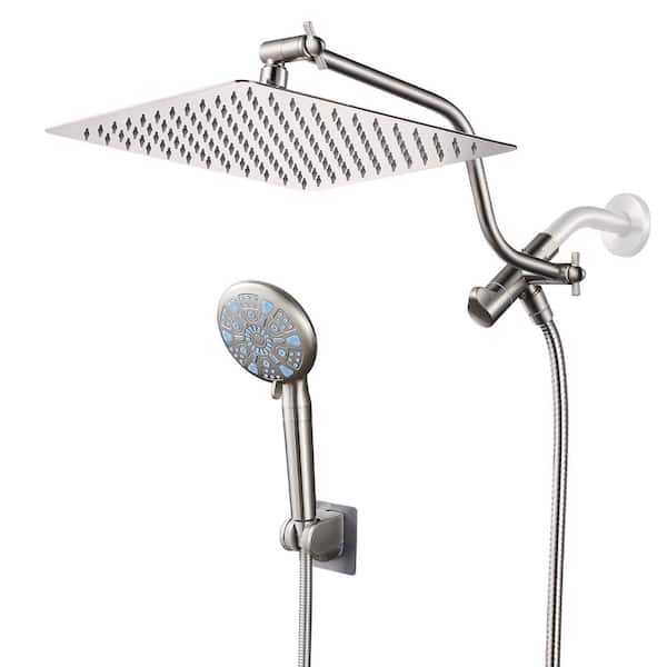 Filtration 9-Spray 12 in. Wall Mount Dual Shower Head and Handheld Shower Head with Filter 1.8 GPM in Brushed Nickel