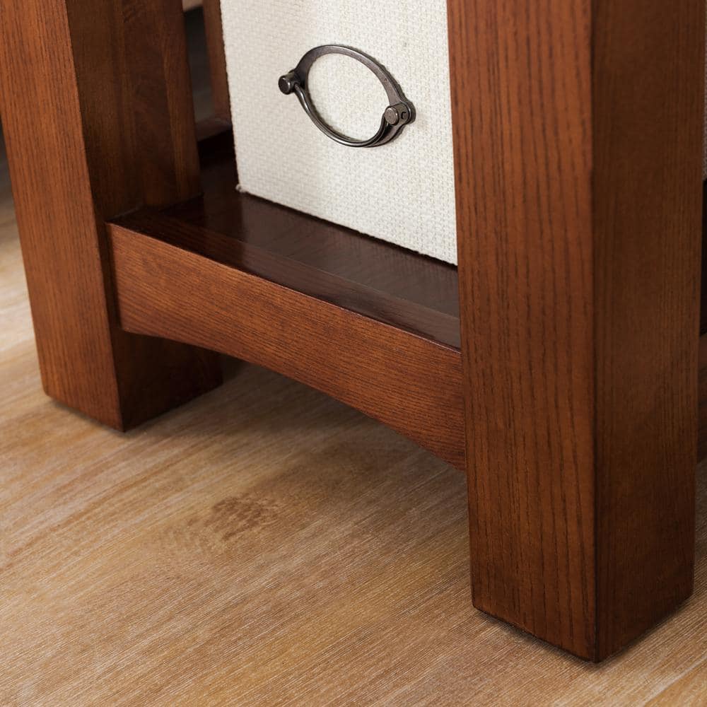 Medium Oak Mission Style Side Table with Drawer and Shelf
