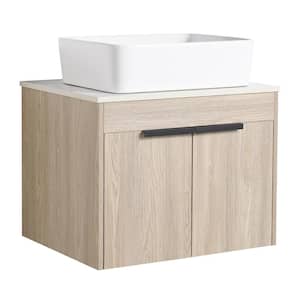 Victoria 24 in. W x 19 in. D x 24 in. H Floating Single Sink Bath Vanity in Wood with White Stone Top and Cabinet