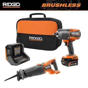 18V Brushless Cordless 2-Tool Combo Kit with High-Torque Impact Wrench, Reciprocating Saw, 4.0 Ah Battery, and Charger